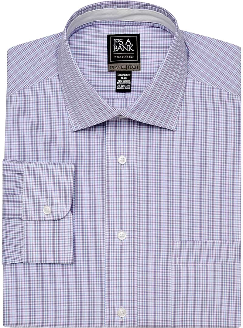 Travel Tech Tailored Fit Spread Collar Plaid Dress Shirt CLEARANCE ...