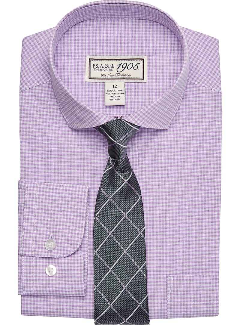 1905 Collection Boys Classic Fit Check Dress Shirt & Tie Set - 1905 ...