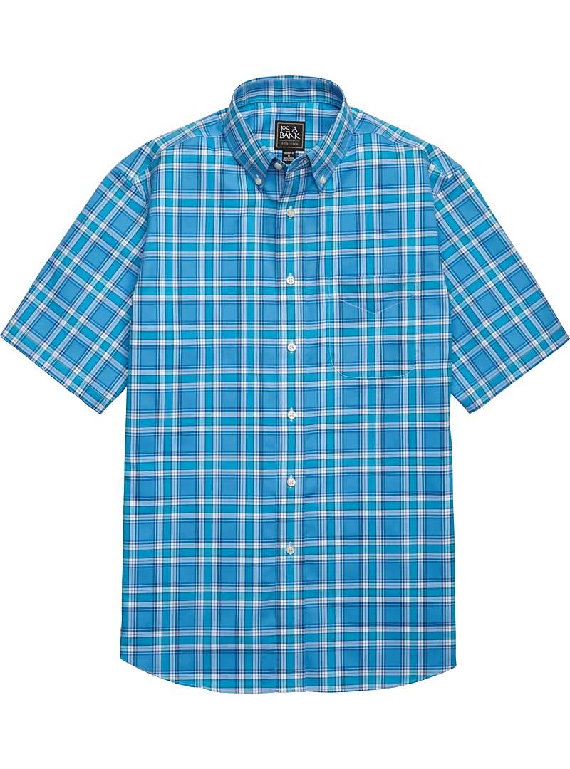 Traveler Collection Tailored Fit Button-Down Short-Sleeve Plaid ...