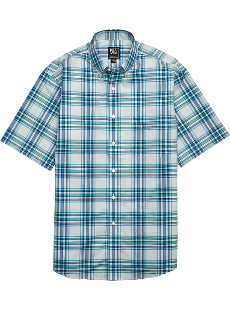Traveler Collection Traditional Fit Button-Down Short-Sleeve Plaid ...