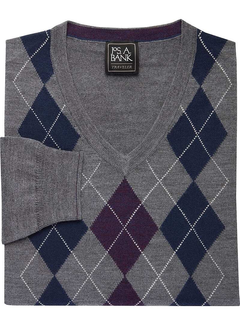 Traveler Collection Tailored Fit Washable Merino Wool Argyle Sweater ...