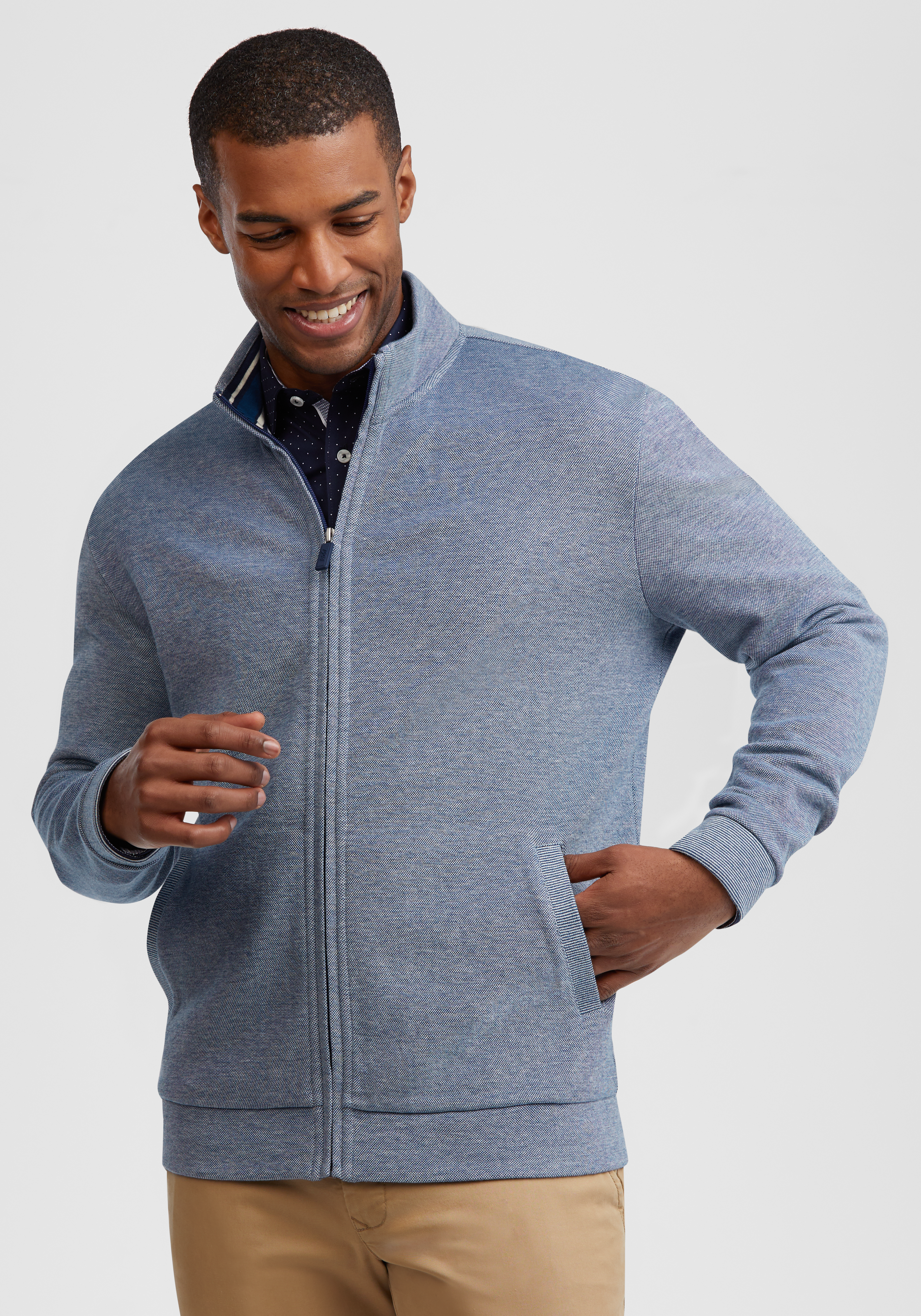 full zip mock neck sweatshirt