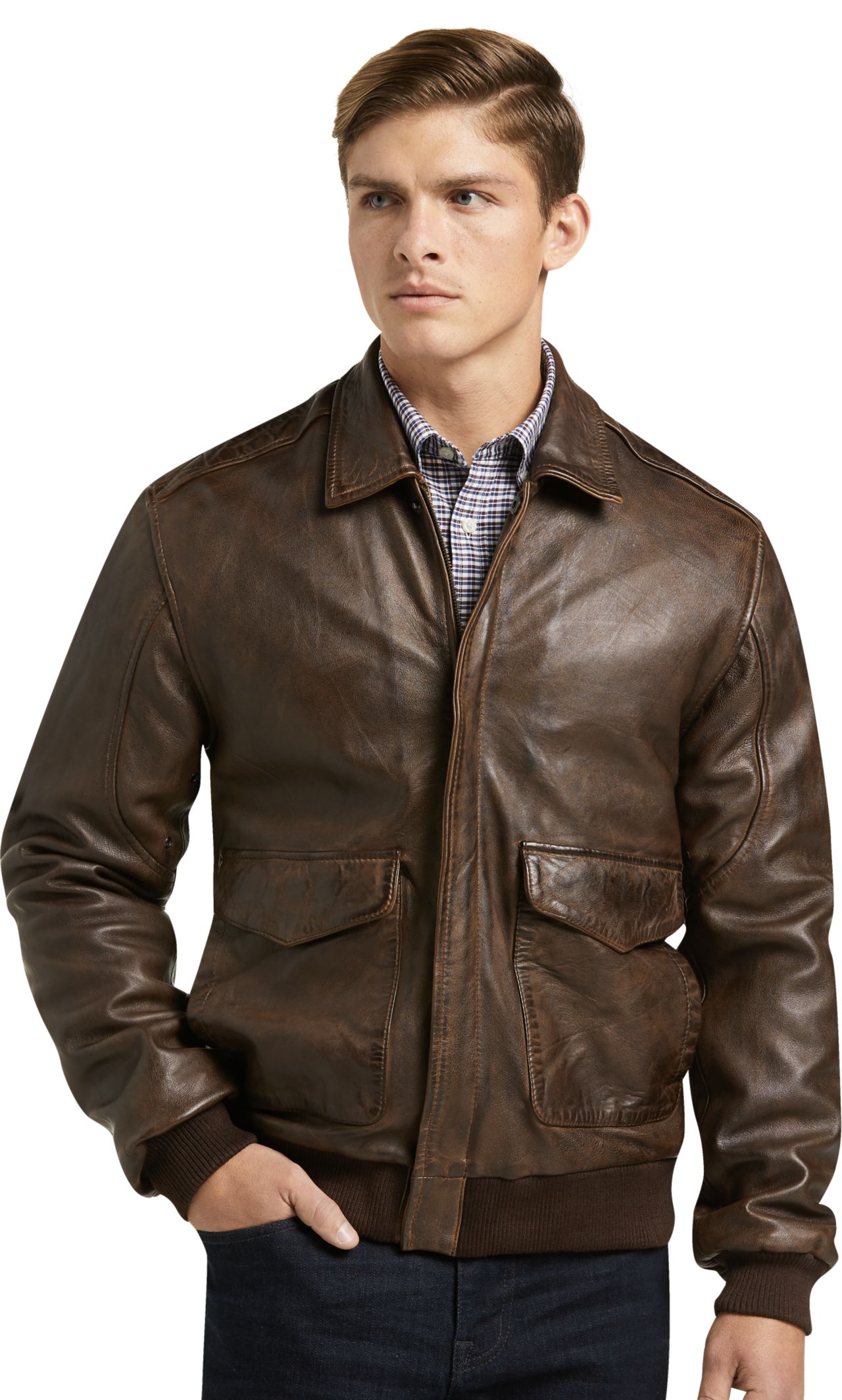 1905 Collection Tailored Fit Leather Bomber Jacket - Big & Tall ...