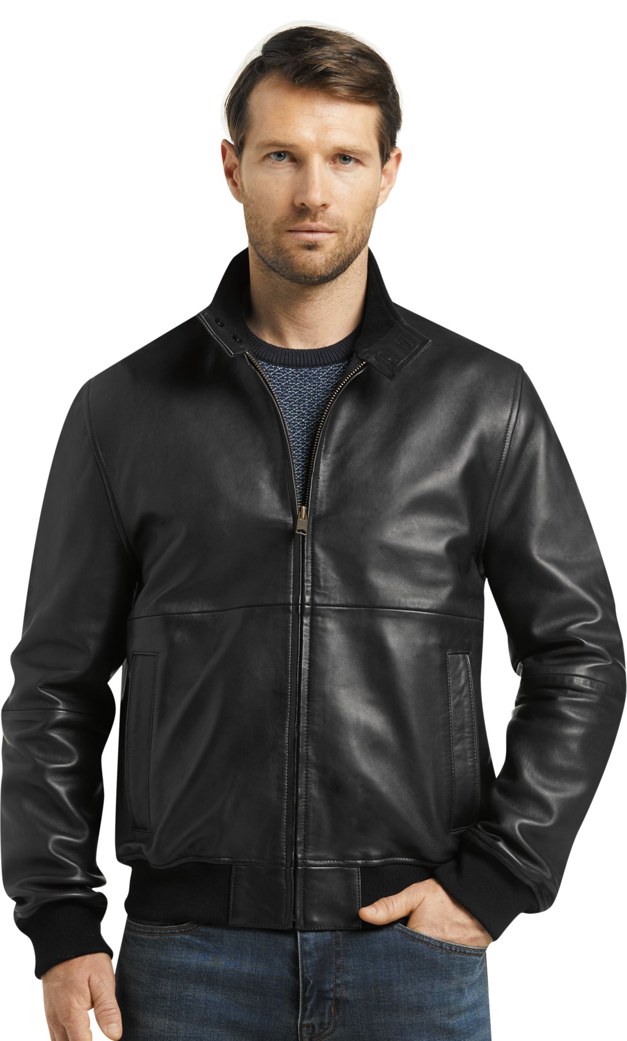 1905 Collection Tailored Fit Leather Bomber Jacket CLEARANCE - Seasonal ...