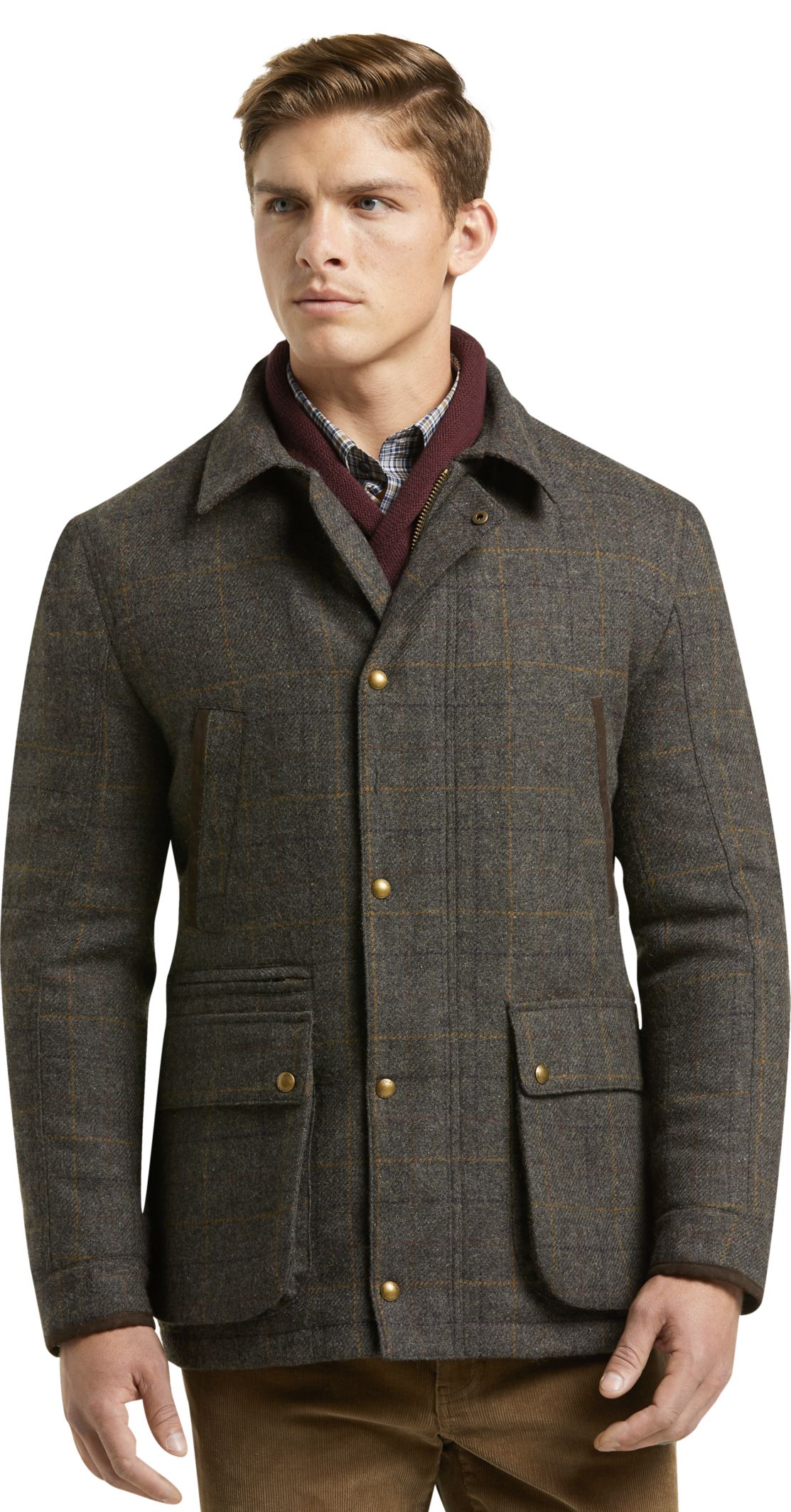 1905 Collection Tailored Fit Windowpane Plaid Barn Jacket - Big & Tall ...