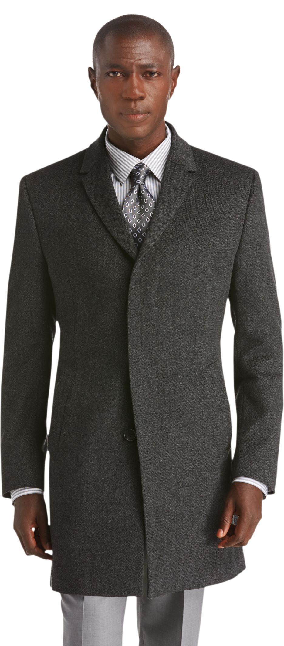 Executive Collection Traditional Fit Herringbone 3/4 Length Topcoat ...