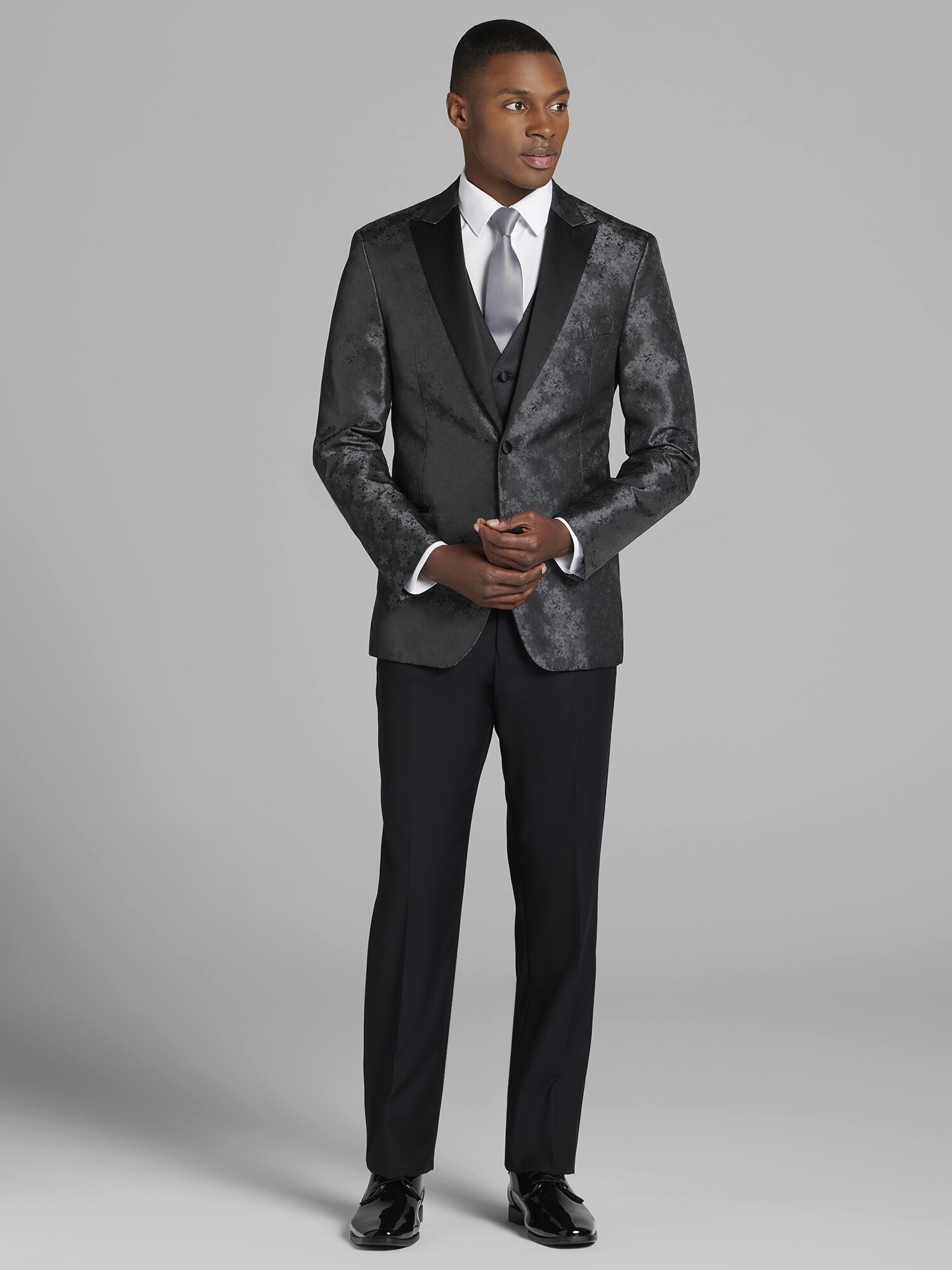 Egara Charcoal Gray Jacquard Dinner Jacket Tux